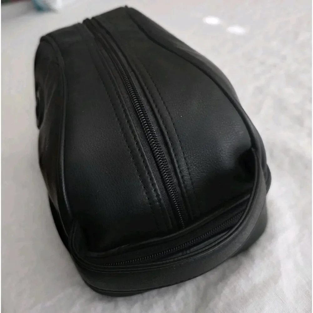 Fossil Leather Toiletry Shaving Kit Travel Bag Multi Compartments Black 11x6x5